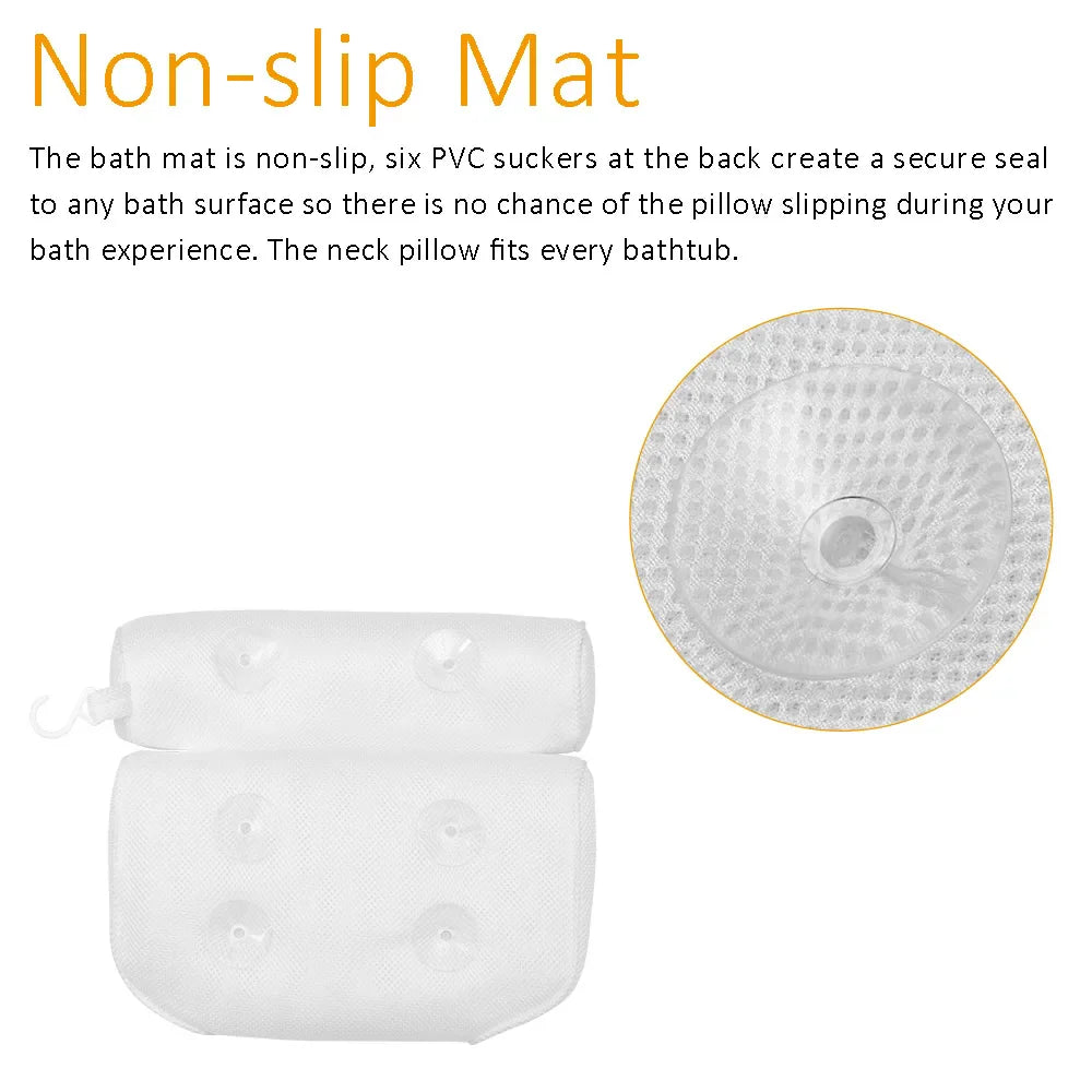 3D Mesh Bath Pillow Soft Waterproof SPA Headrest Bathtub Pillow With Backrest Suction Cup Neck Cushion Bathroom Accessories - Korvel