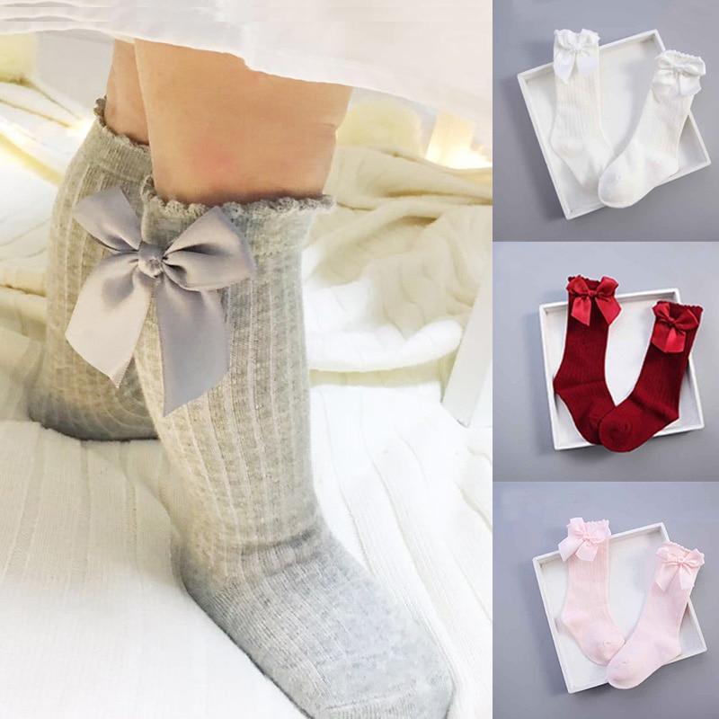 Charming Non-Slip Cotton Knee High Socks with Bow for Baby Girls - Korvel