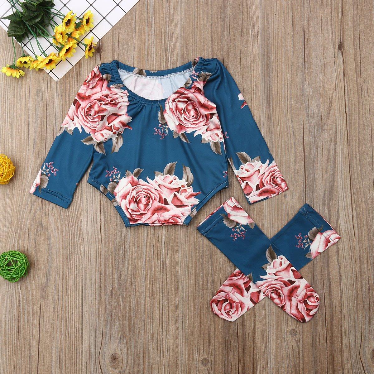 Floral Long Sleeve Baby Romper with Cozy Leg Warmers