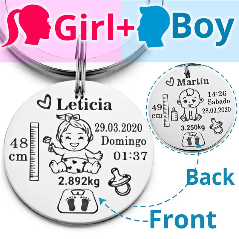 Lovely Personalized Baby Boys Girls Keychain  Name Birth Weight Height For Newborn Commemorate New Mom Dad Gift Keyring P026_C - Korvel