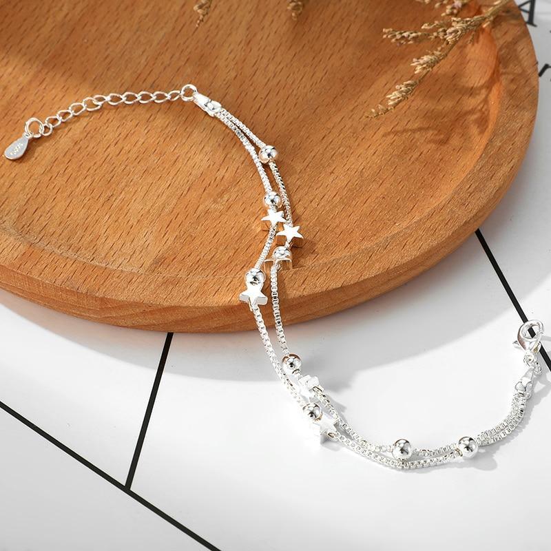 Elegant 925 Sterling Silver Double Layer Star Bead Bracelet for Women