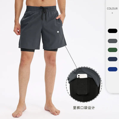 Shorts de sport pour hommes en noir à 4 voies extensibles avec poche