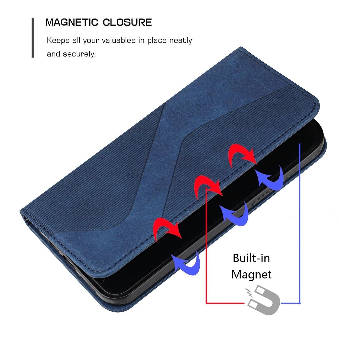 Coque portefeuille flip bleue de luxe pour iPhone 14/13/12/11