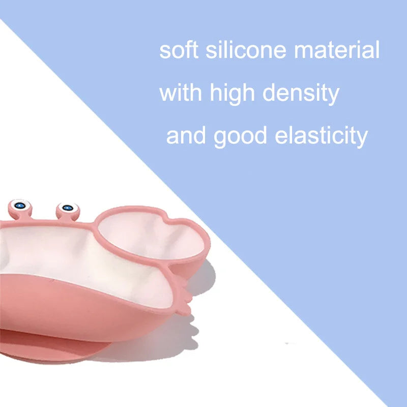 Sub-grid Silicone Sucker Tableware For Baby Cartoon Crab Anti-fall Dinner Plate Infant Kids Supplementary Food Bowl Soft Dishes - Korvel