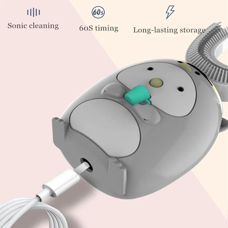 Smart U 360 Degrees Kids Sonic Electric Toothbrush Silicon USB Automatic Ultrasonic Teeth Tooth Brush Cartoon Pattern Children - Korvel