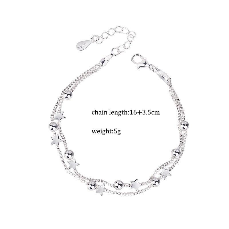 Elegant 925 Sterling Silver Double Layer Star Bead Bracelet for Women