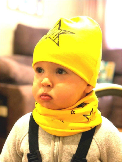 Adorable Star Print Cotton Hat & Scarf Set for Kids - Korvel