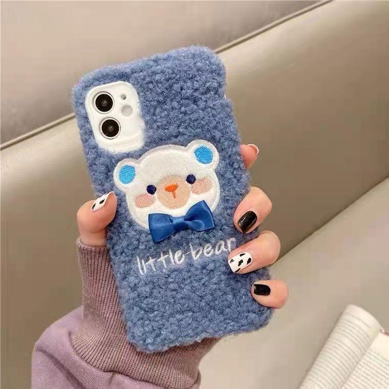 Coque de téléphone en peluche ours brun mignon pour modèles d'iPhone