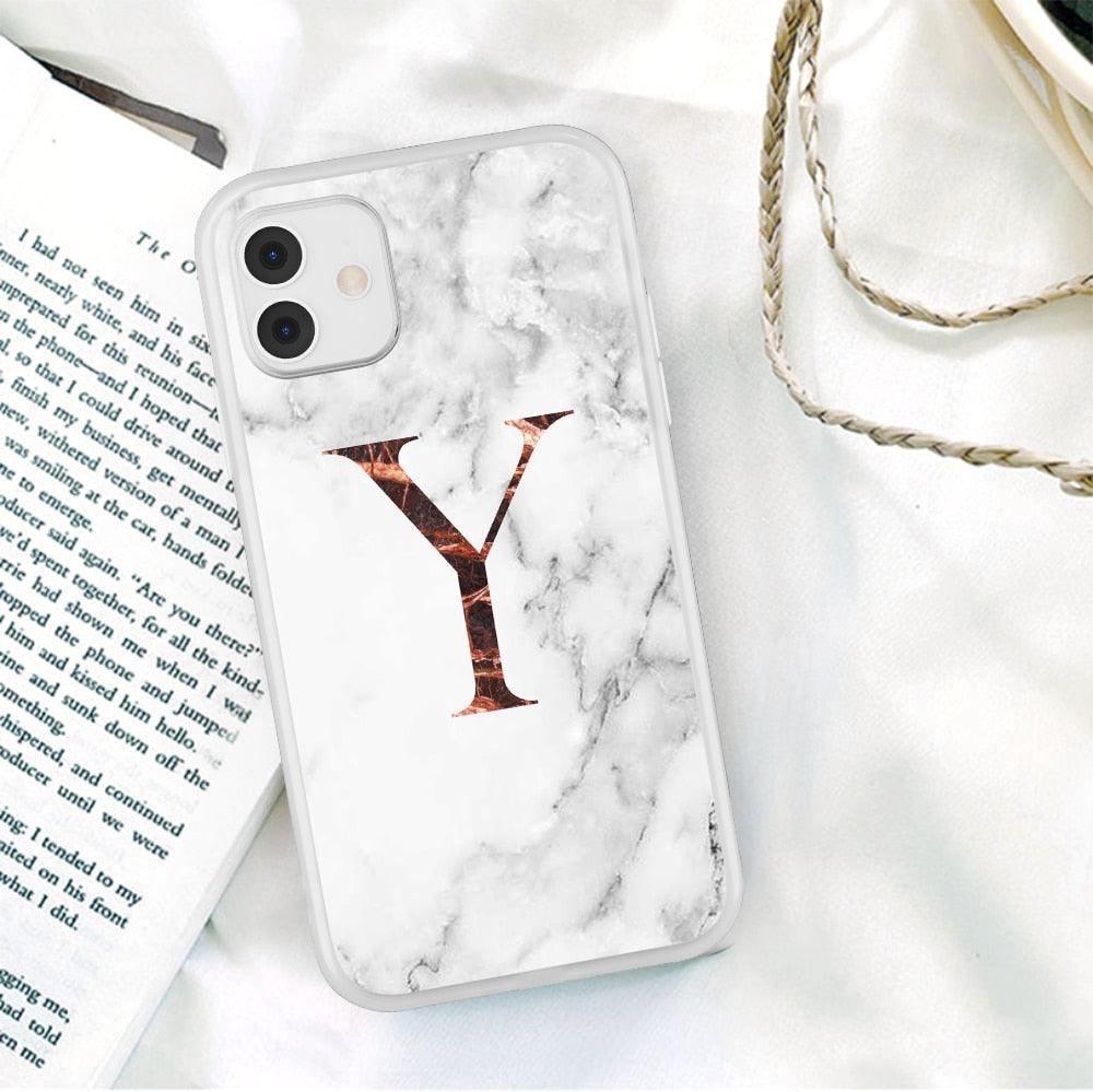 Funda de teléfono de textura de mármol blanco A-Z premium para iPhone 12 Mini