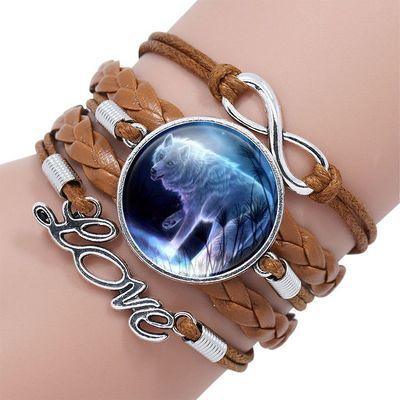 Classic Retro Wolf Head Leather Bracelet for Men & Women