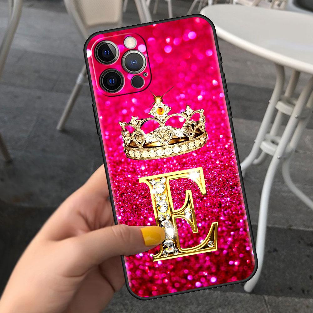Coque de téléphone à lettres brillantes roses pour iPhone - Protection scintillante
