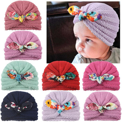 Charming Handmade Cotton Baby Turban Hat with Colorful Bow for Boys and Girls - Perfect for Autumn and Winter - Korvel