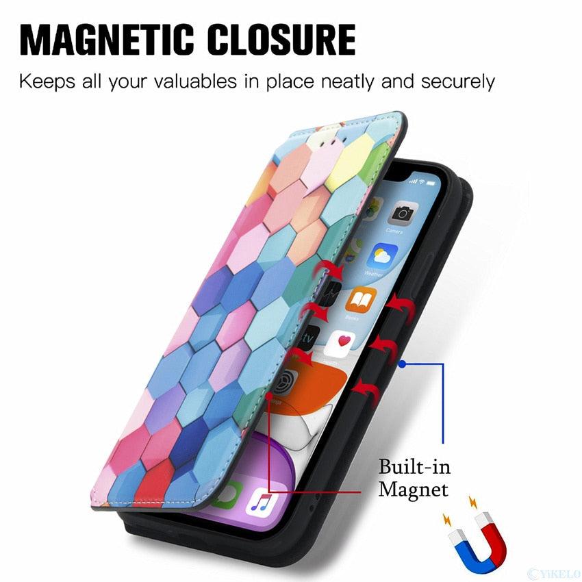 Premium Multicolored Flip Wallet Case for iPhone