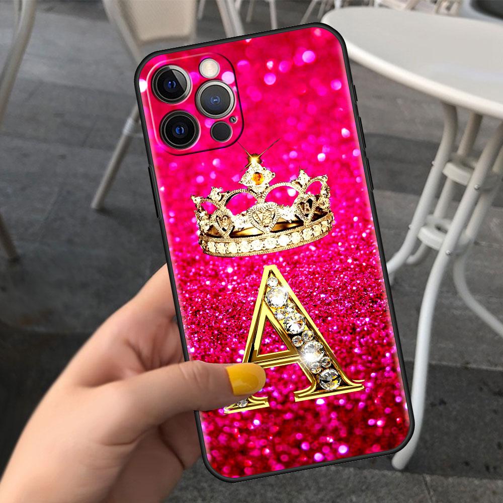 Coque de téléphone à lettres brillantes roses pour iPhone - Protection scintillante