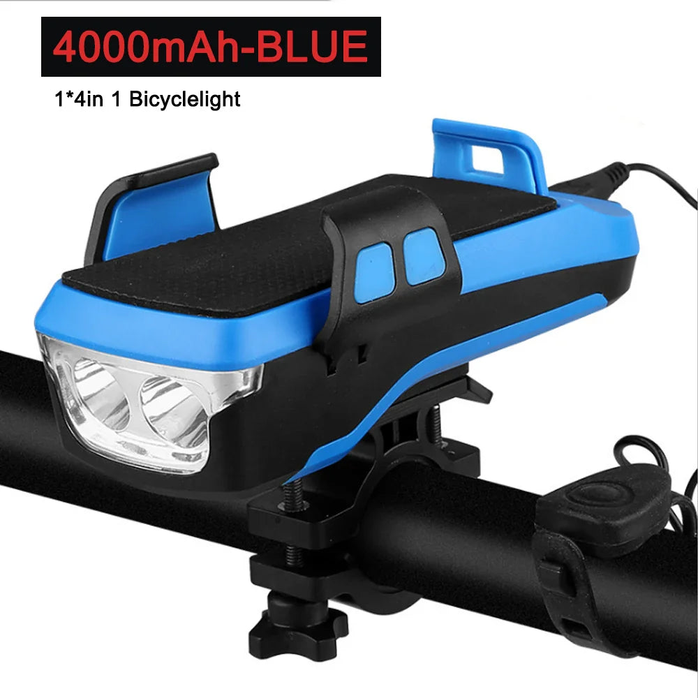 5 IN 1 Multifunction Bicycle Light USB Solar Charging Horn Phone Holder Power Bank Front Lamp For Bicycle Led Lamp Accessories - Korvel