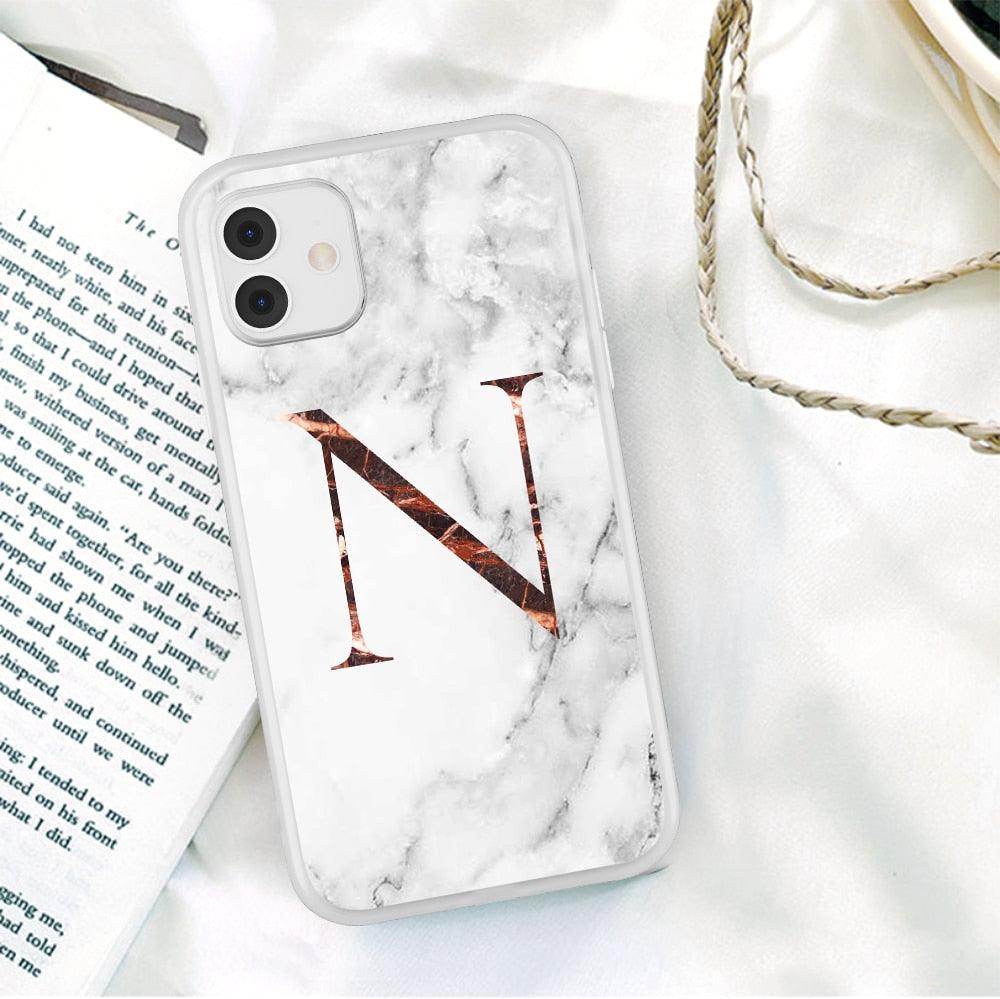 Funda de teléfono de textura de mármol blanco A-Z premium para iPhone 12 Mini