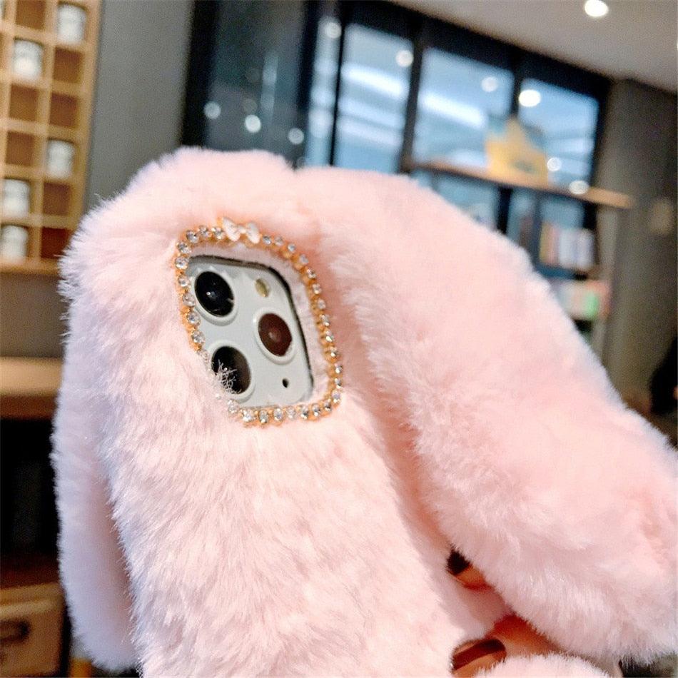 Funda de Peluche Linda y Esponjosa para iPhone - Diseño de Orejas de Conejo
