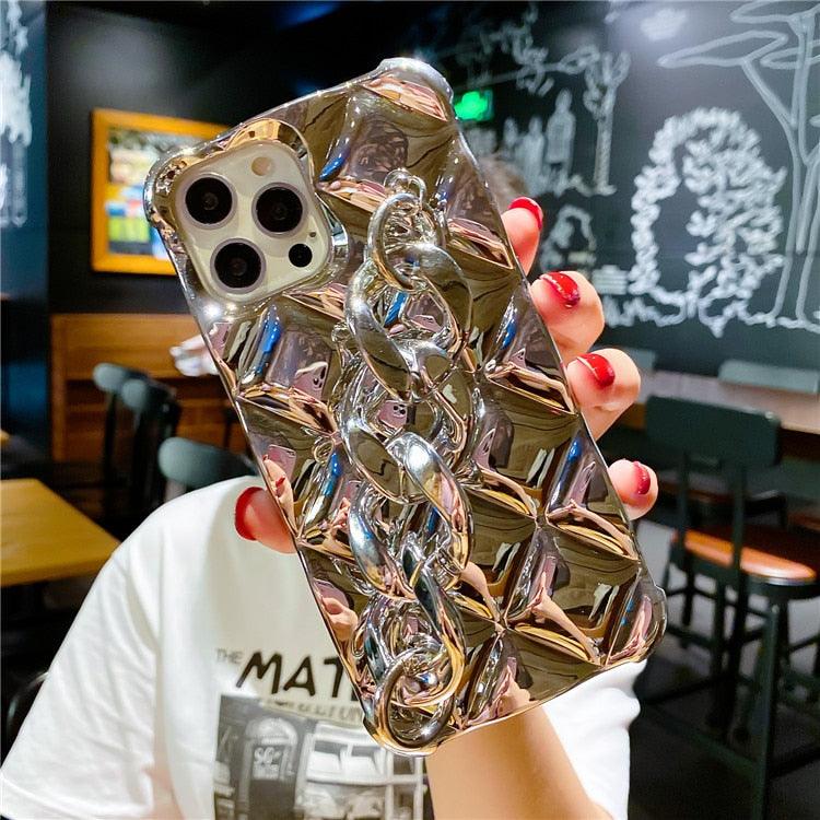 Glamorous Gold-Plated Electroplated Bracelet Case for iPhone - Dazzling Rhinestone Protection - Korvel