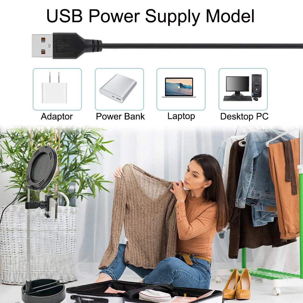 Universal USB Selfie Ring Light Photo Studio Camera Lights Dimmable Video Lighting With Stand For Youtube Makeup Live - Korvel