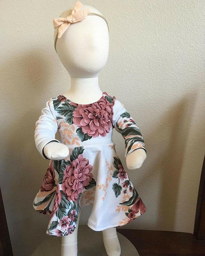 Floral Long Sleeve Dress Set for Newborn Girls