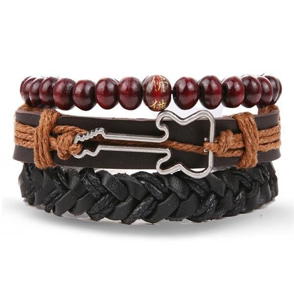 Vintage Black Bead Leather Bracelet for Men and Women