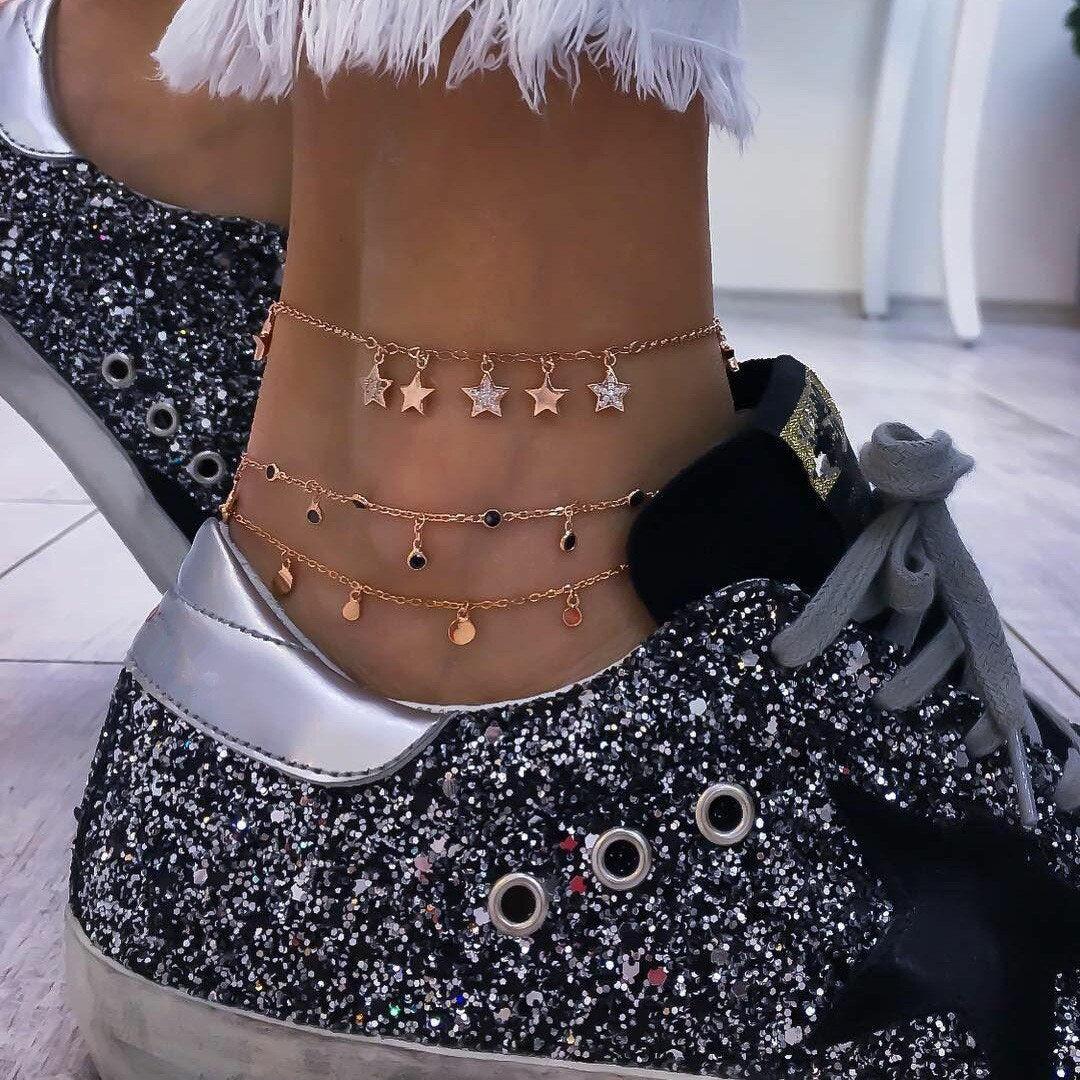 Bracelet de cheville en coquillage étoilé bohème de luxe pour femmes