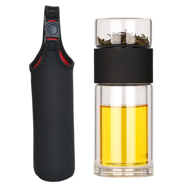Portable Double Wall Glass Tea Mug Coffee Travel Cup Infuser Drink Bottle Tumbler Drinkware Eco-Friendly - Korvel