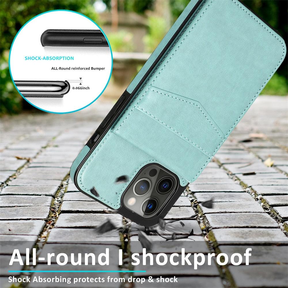 Coque de téléphone en cuir de luxe avec porte-cartes pour iPhone