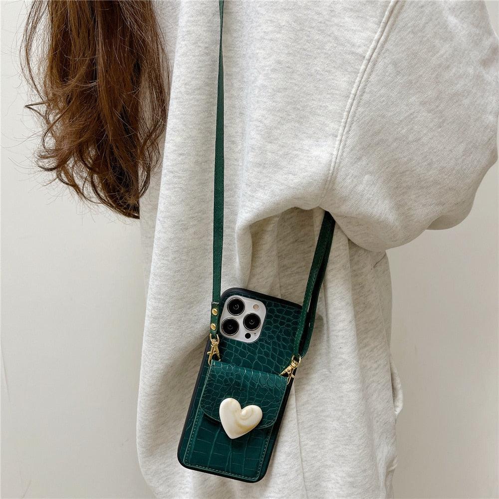Luxury Love Black Lanyard Phone Case for iPhone