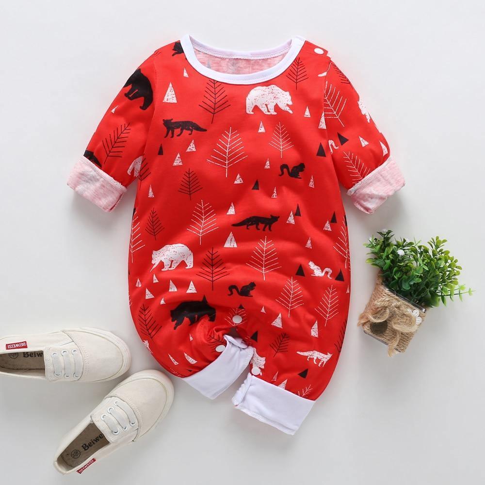 Floral Dinosaur Car Printed Baby Romper - Long Sleeve