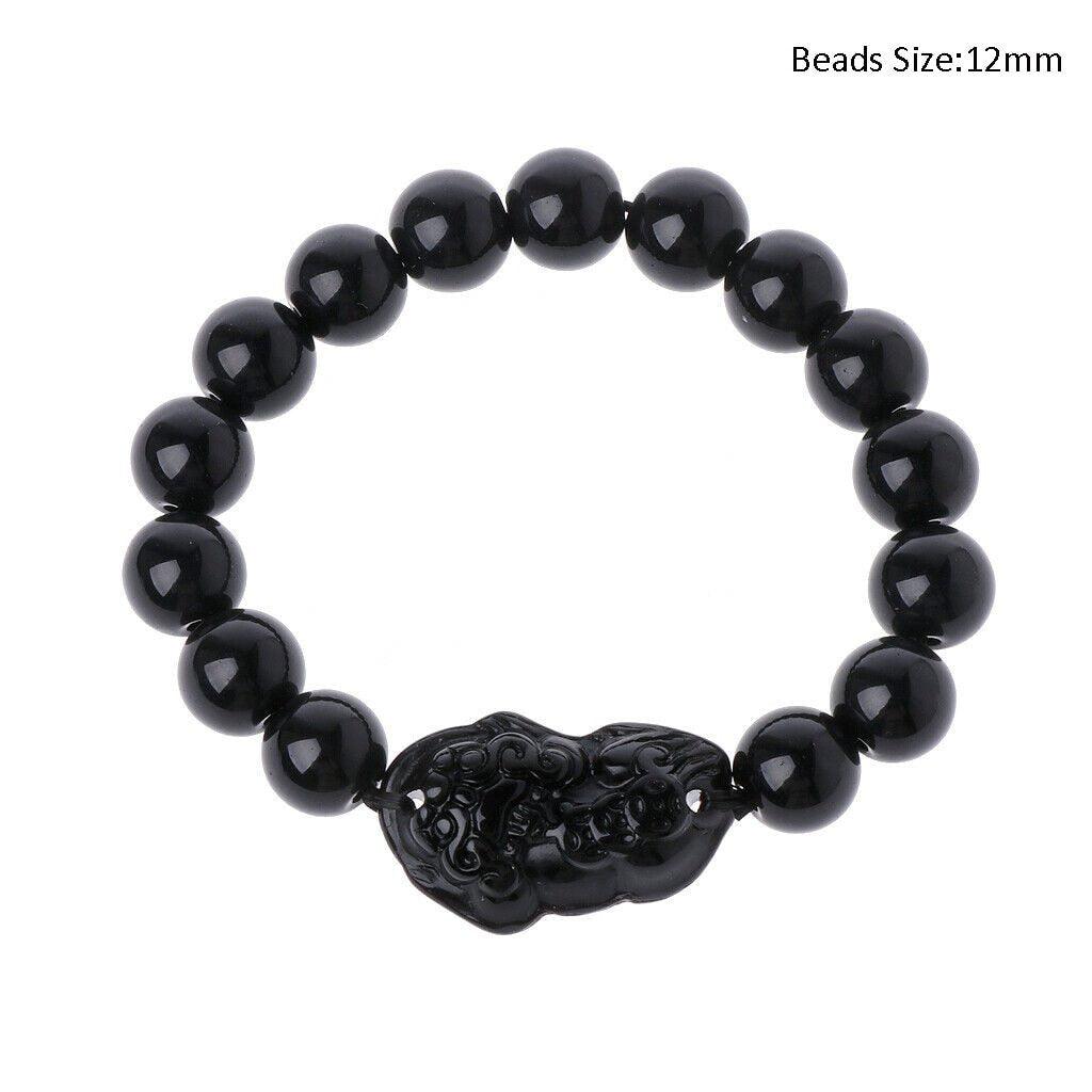 Obsidian Stone Beads Bracelet - Unisex Gold Black Pixiu Design