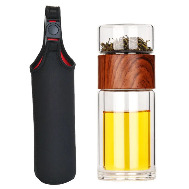 Portable Double Wall Glass Tea Mug Coffee Travel Cup Infuser Drink Bottle Tumbler Drinkware Eco-Friendly - Korvel