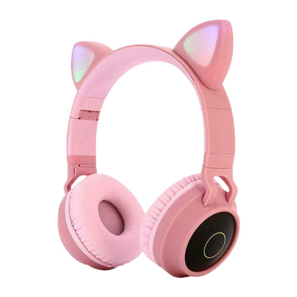 Stevvex Kids' Wireless Bluetooth Cat Ear Headphones - Foldable & Adjustable (Pink) - Korvel