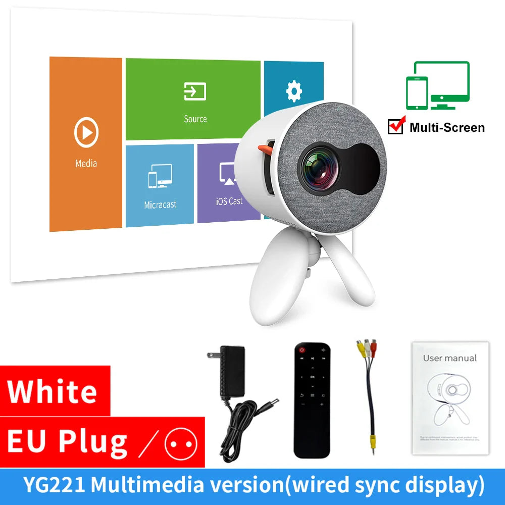 LEJIADA YG220 Mini Projector 3.5mm Audio Phone with screen Update Version Portable Pocket Cute Projector Video Player Kids Gift - Korvel