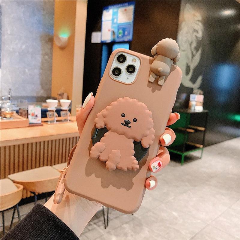 3D Cute Cartoon Dog Mirror Stand Phone Case for iPhone