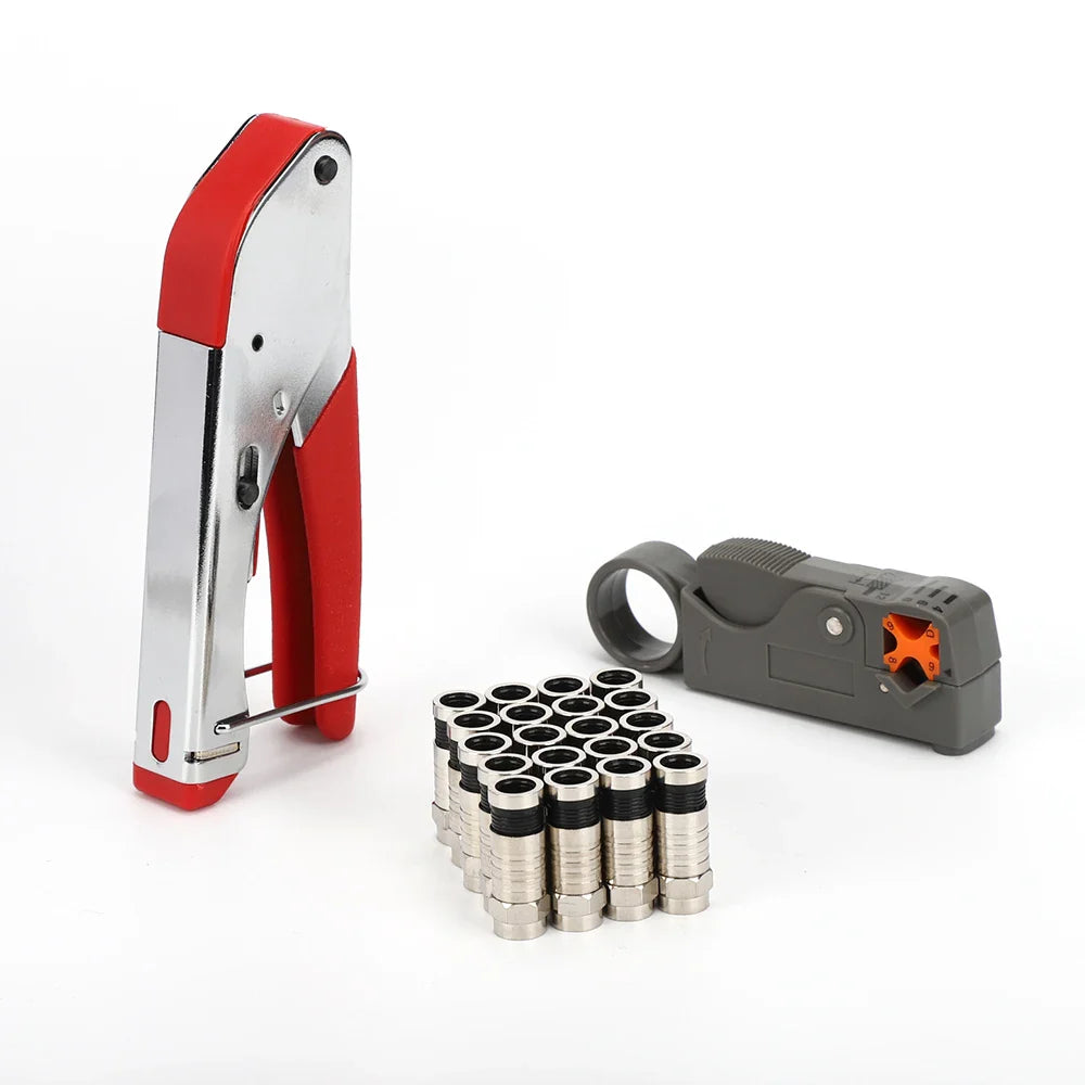 BNC Connector cable RG58 RG59 RG6 Crimping tool kit with crimping 10 compression fittings perfect for CCTV TESTER - Korvel
