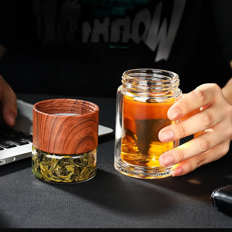 Portable Double Wall Glass Tea Mug Coffee Travel Cup Infuser Drink Bottle Tumbler Drinkware Eco-Friendly - Korvel