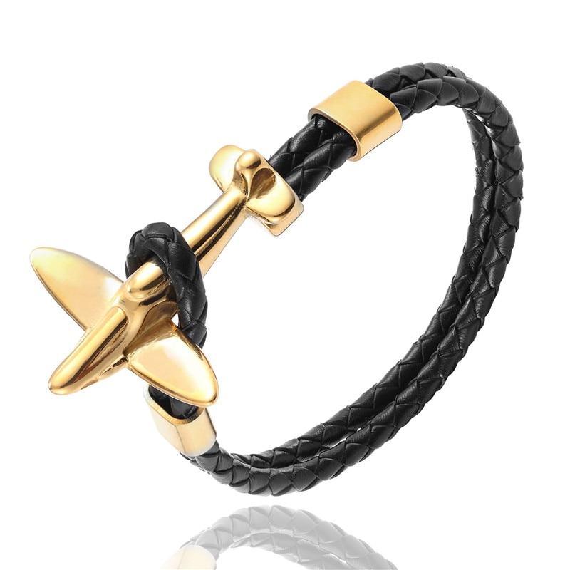 Pulsera de Ancla de Aviación de Acero Inoxidable Dorado para Hombres y Mujeres