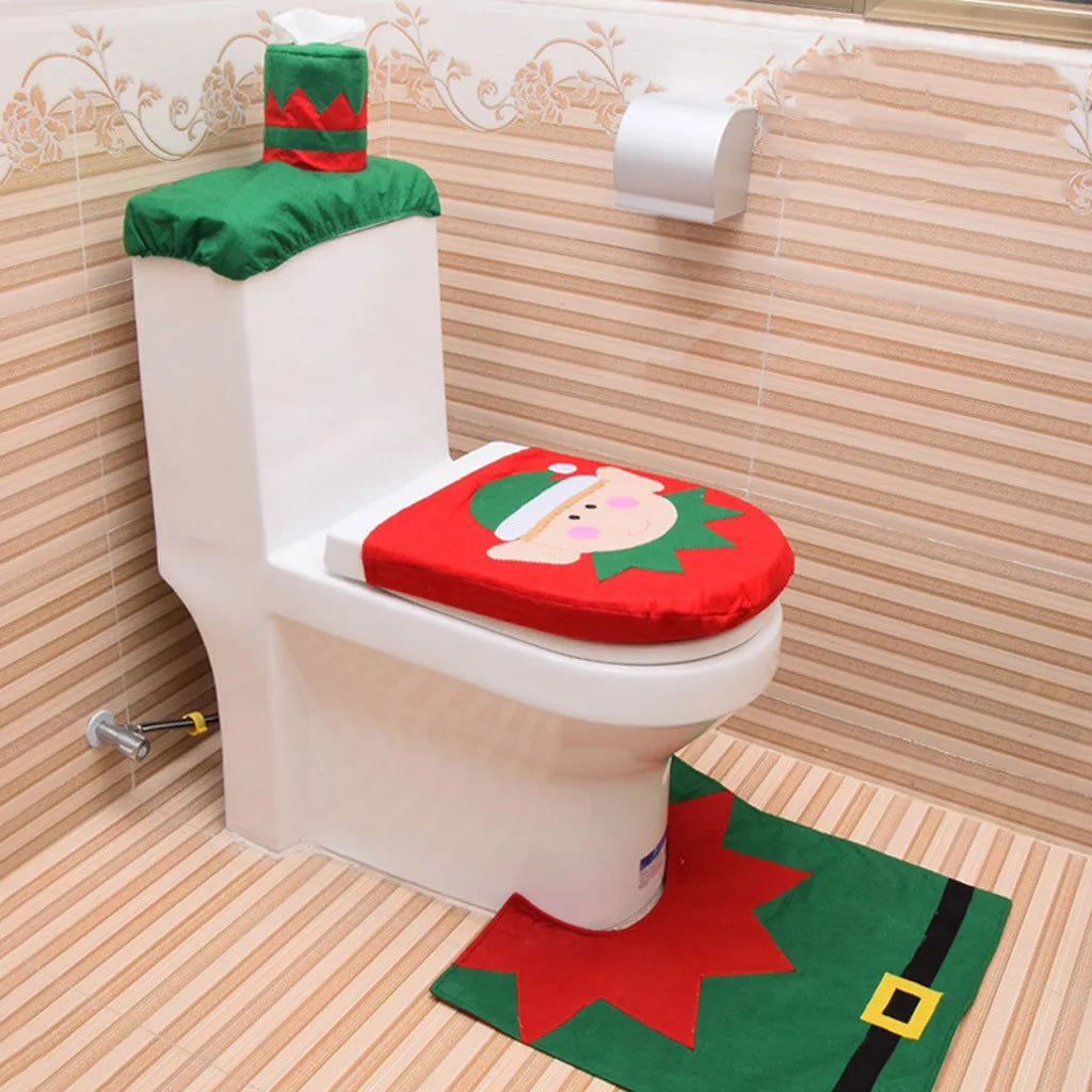 3PC Christmas Closestool Cover Santa Claus Toilet Seat And Tissue Cover Set Christmas Decorations For Bathroom Mat kerst decorat - Korvel