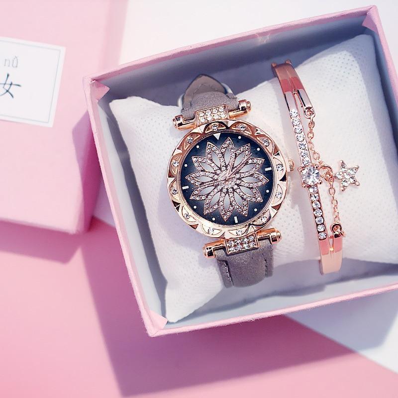 Elegant Starry Sky Women's Quartz Watch Set
