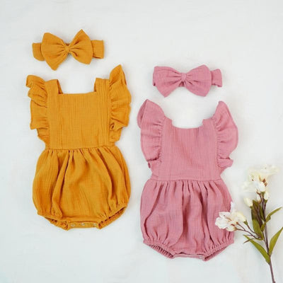 Elegant Cotton Baby Bodysuit for Girls - Summer One-Piece