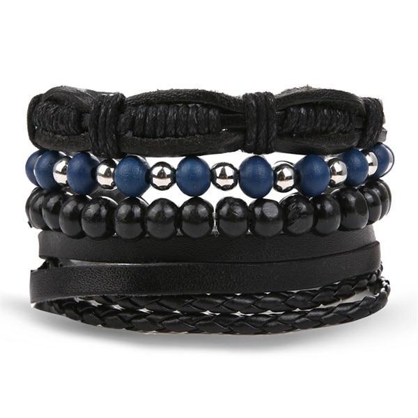 Vintage Black Bead Leather Bracelet for Men and Women