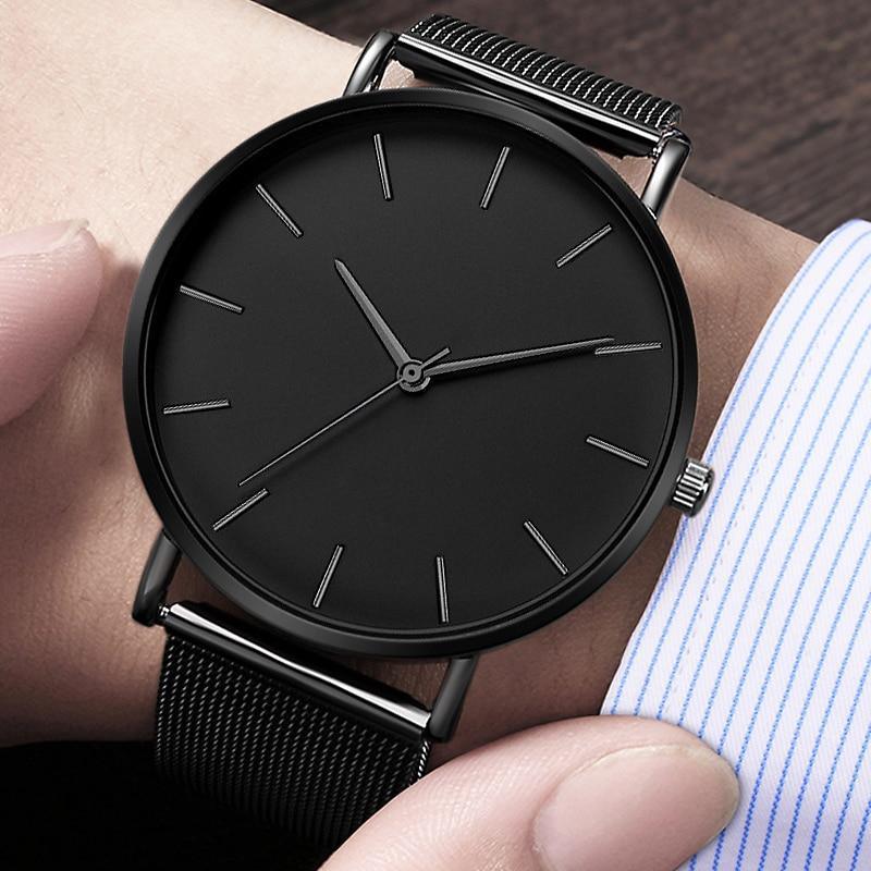 Montre décontractée à quartz pour homme STEVVEX avec bracelet en maille en acier inoxydable