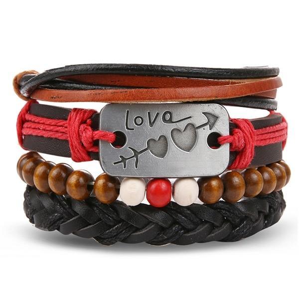 Vintage Black Bead Leather Bracelet for Men and Women