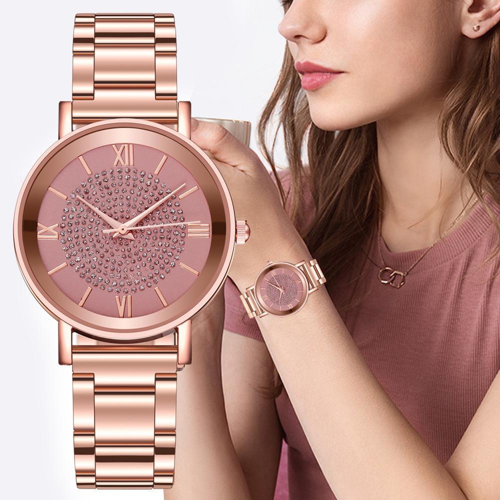 Montre de Luxe Femme en Or Rose STEVVEX avec Accents en Diamant