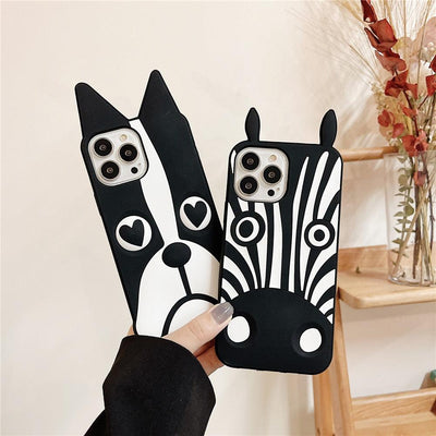 Funda de teléfono de silicona de perro de dibujos animados 3D linda para iPhone