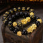 Obsidian Stone Beads Bracelet - Unisex Gold Black Pixiu Design