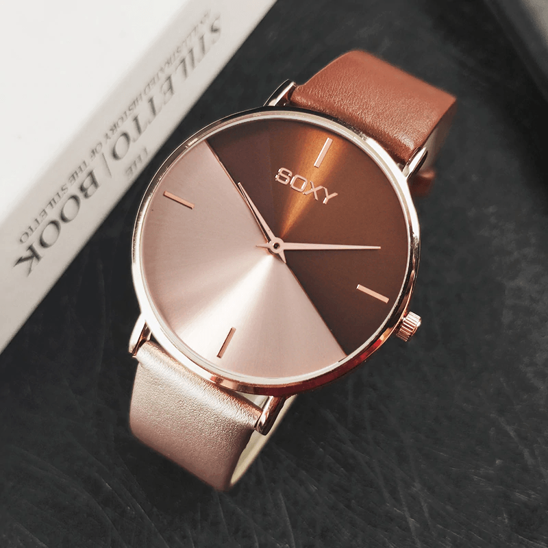 Elegant Women's Rose Gold Leather Watch