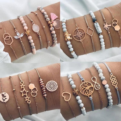 Elegant Elephant Tree of Life Tassel Bracelet Set - Luxury Jewelry for Women - Korvel