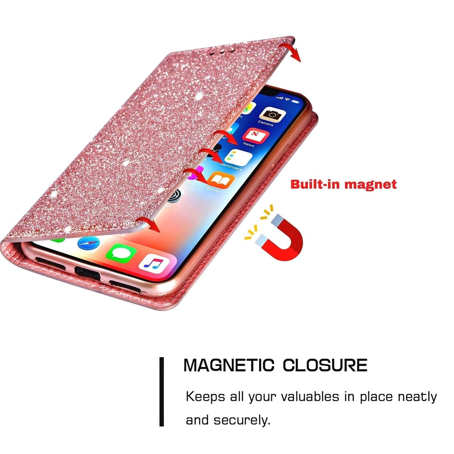 Glitter Leather Magnetic Flip Case for iPhone 14/13/12/11